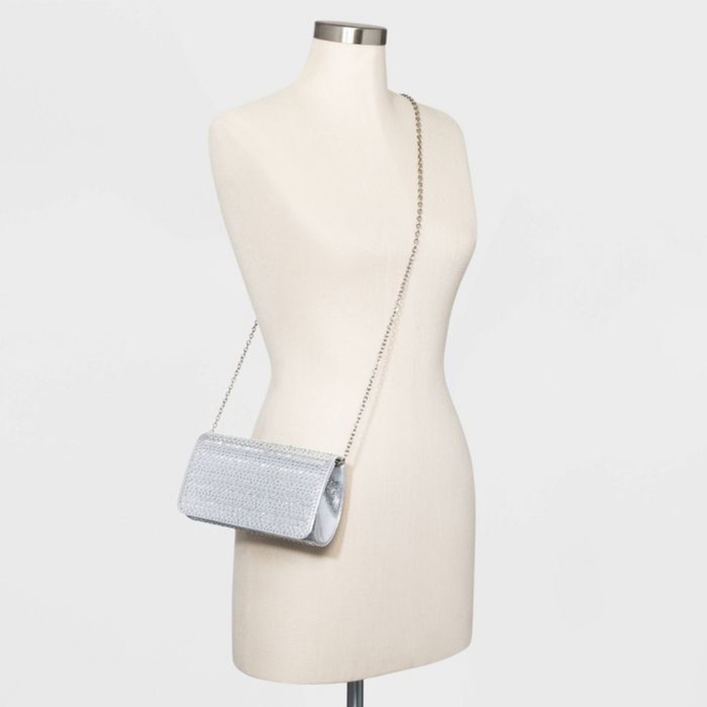 Crystal Snap Flap Closure Clutch - Silver - Picture 2 of 3
